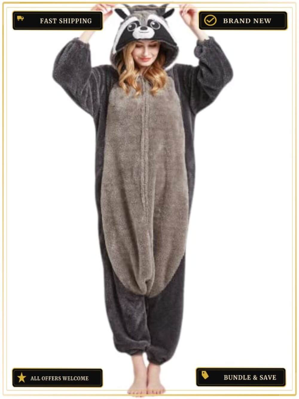 Raccoon Onesie Adult Pajamas Cosplay Halloween Costume Fleece